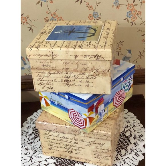 Beach Decor Boxes Stackable Trinket Condo Cottage Dorm Room - Picture 2 of 5